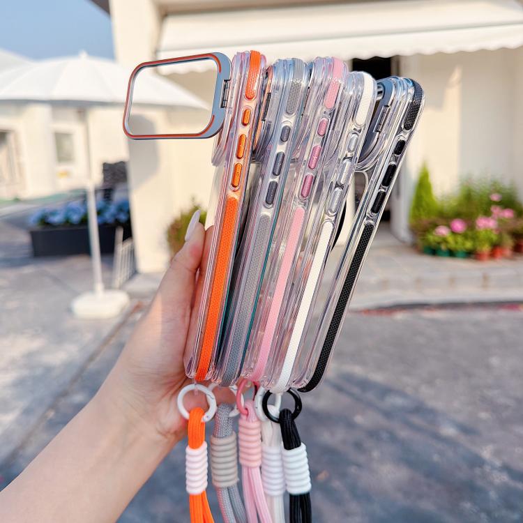 For iPhone 17 Pro Max Vibrant Transparent Lens Kickstand Magnetic Phone Case with Wrist Strap