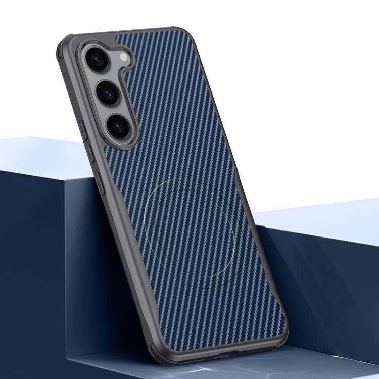 For Samsung Galaxy S23 5G Blade-Style Carbon Fiber Texture Magnetic Skin-Feel Phone Case