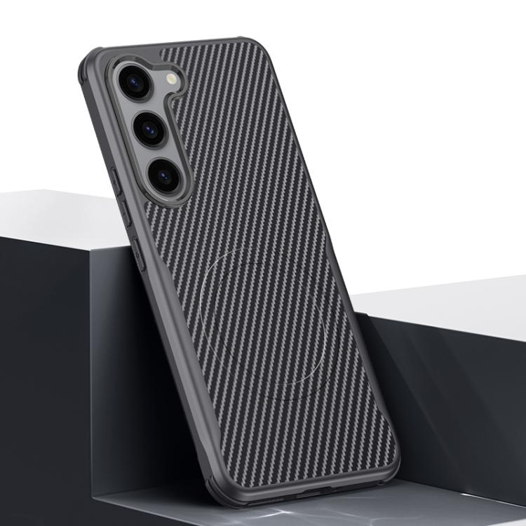 For Samsung Galaxy S23 5G Blade-Style Carbon Fiber Texture Magnetic Skin-Feel Phone Case