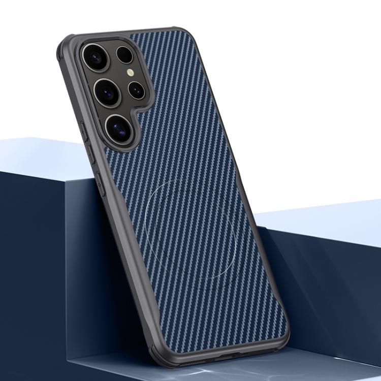 For Samsung Galaxy S23 Ultra 5G Blade-Style Carbon Fiber Texture Magnetic Skin-Feel Phone Case