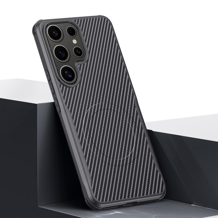 For Samsung Galaxy S24 Ultra 5G Blade-Style Carbon Fiber Texture Magnetic Skin-Feel Phone Case