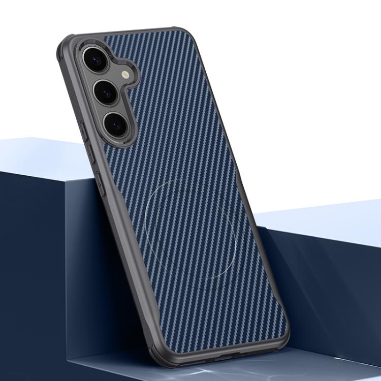 For Samsung Galaxy S25+ 5G Blade-Style Carbon Fiber Texture Magnetic Skin-Feel Phone Case