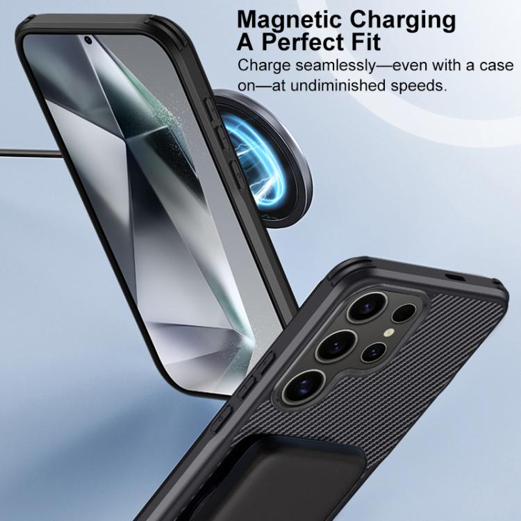 For Samsung Galaxy S24 Ultra 5G Blade-Style Carbon Fiber Texture Magnetic Skin-Feel Phone Case