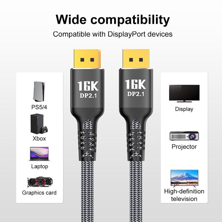 WG235 DP2.1 to DP2.1 16K 30Hz HD Video Adapter Cable, Length:1m - Black
