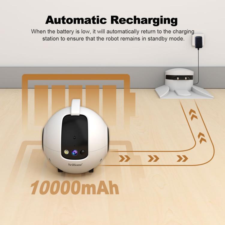 SriHome DH013 Plus 4MP Smart Pet Robot Camera with Auto-Charging Dock, Plug Type:UK Plug - White