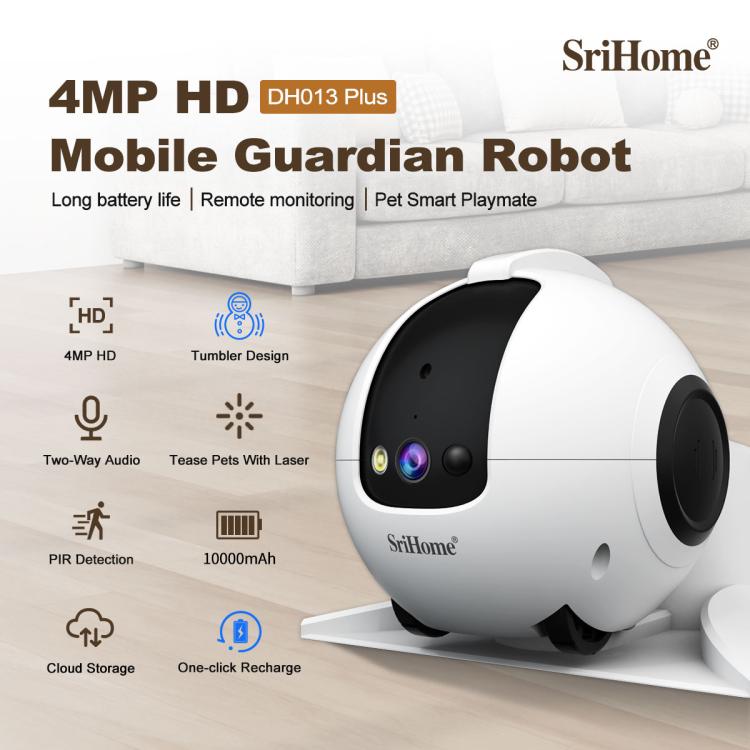 SriHome DH013 Plus 4MP Smart Pet Robot Camera with Auto-Charging Dock, Plug Type:UK Plug - White