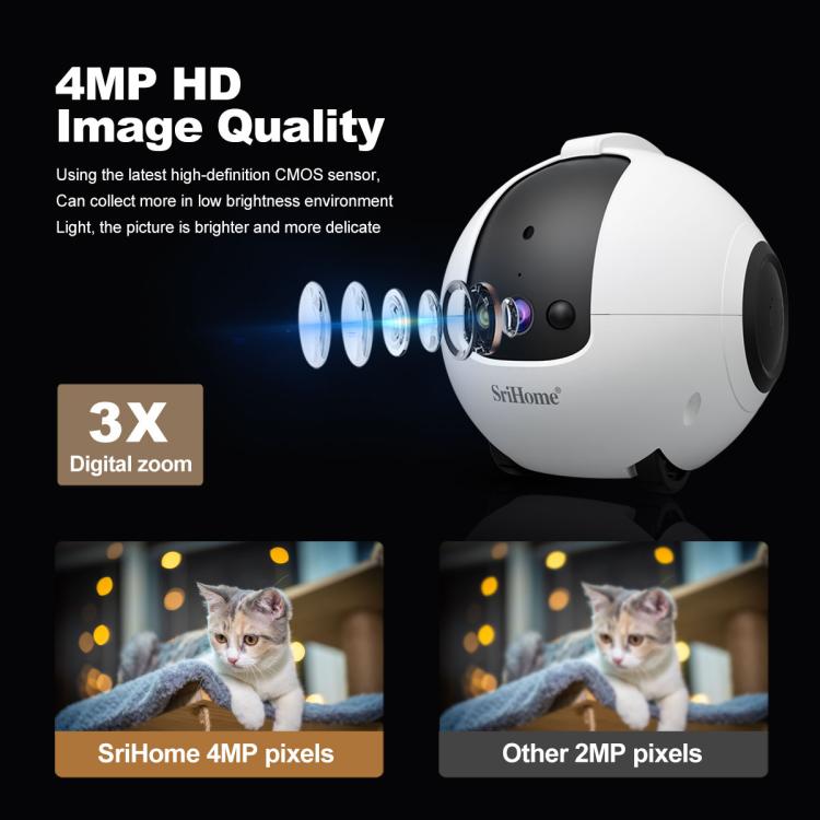 SriHome DH013 Plus 4MP Smart Pet Robot Camera with Auto-Charging Dock, Plug Type:UK Plug - White