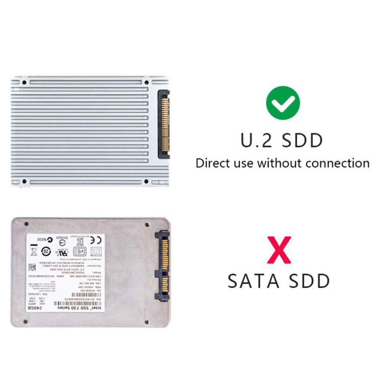 Oculink SFF-8611 to U.2 SFF-8639 SSD Connection Cable SATA 15 Pin PCIe 4.0 Power Server Cable, Length:0.5m