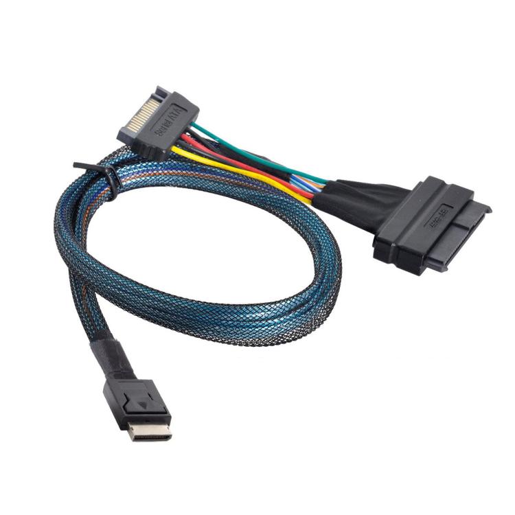 Oculink SFF-8611 to U.2 SFF-8639 SSD Connection Cable SATA 15 Pin PCIe 4.0 Power Server Cable, Length:0.7m