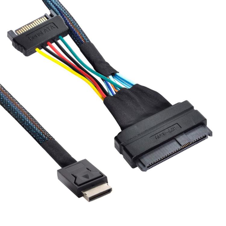 Oculink SFF-8611 to U.2 SFF-8639 SSD Connection Cable SATA 15 Pin PCIe 4.0 Power Server Cable, Length:0.7m