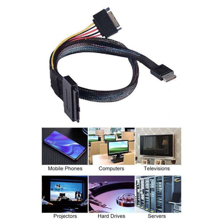 Oculink SFF-8611 to U.2 SFF-8639 SSD Connection Cable SATA 15 Pin PCIe 4.0 Power Server Cable, Length:0.7m