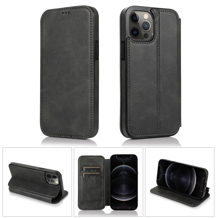 For iPhone 12 / 12 Pro Strong Magnetic Closure PU + TPU Leather Case with Card Slots & Holder