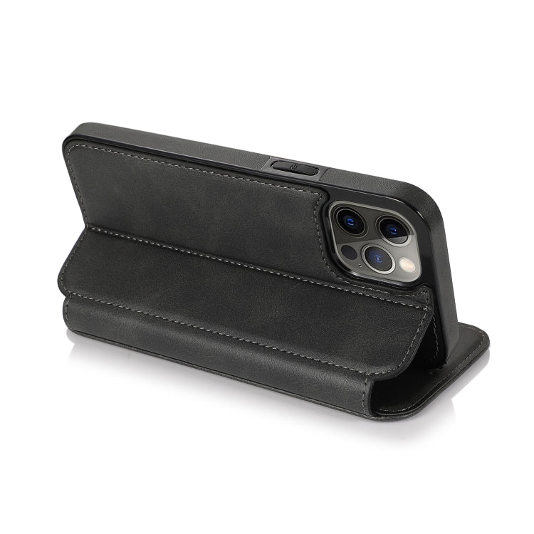 For iPhone 12 / 12 Pro Strong Magnetic Closure PU + TPU Leather Case with Card Slots & Holder