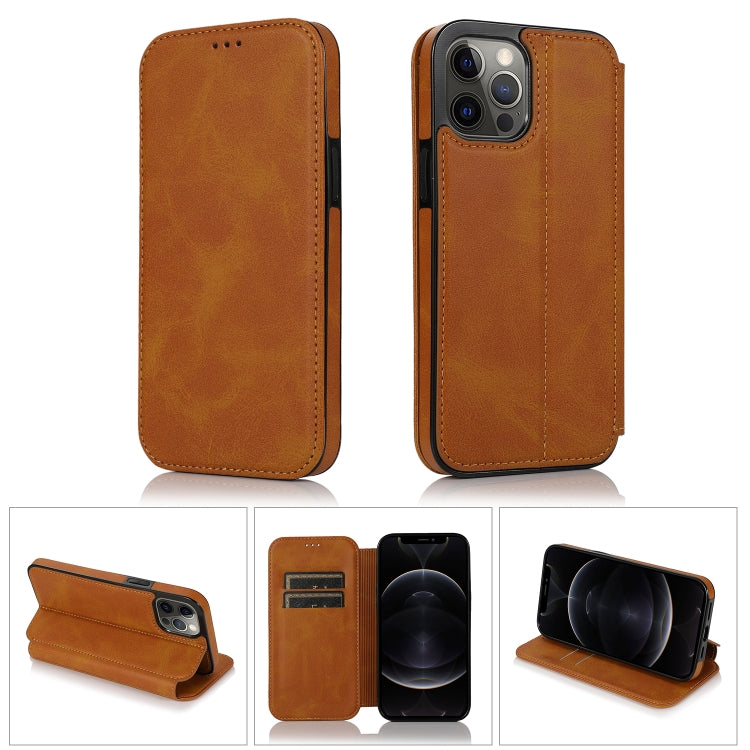 For iPhone 12 / 12 Pro Strong Magnetic Closure PU + TPU Leather Case with Card Slots & Holder