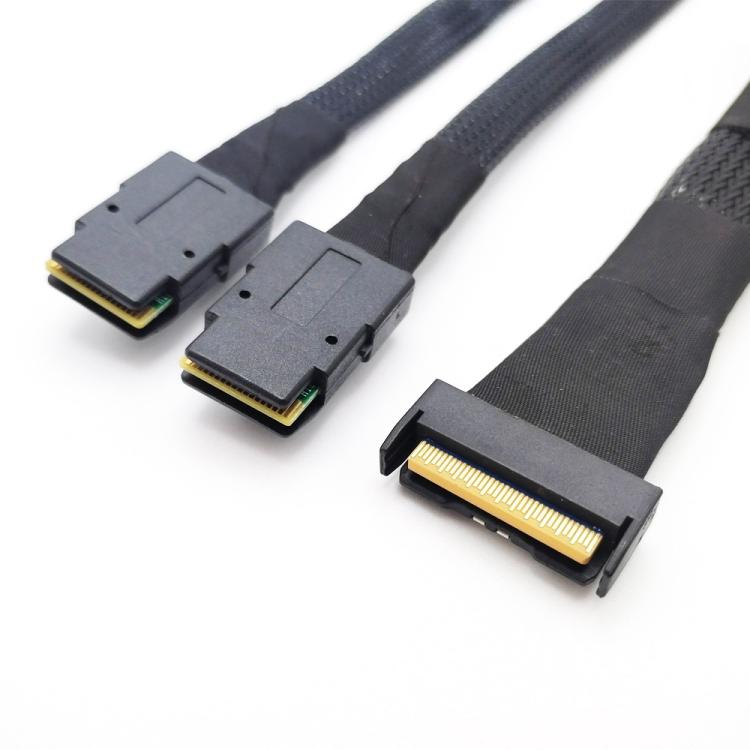 Gen5 MCIO X8 to Dual SFF-8087 Server Data Transfer Cable, Length:0.5m - Black