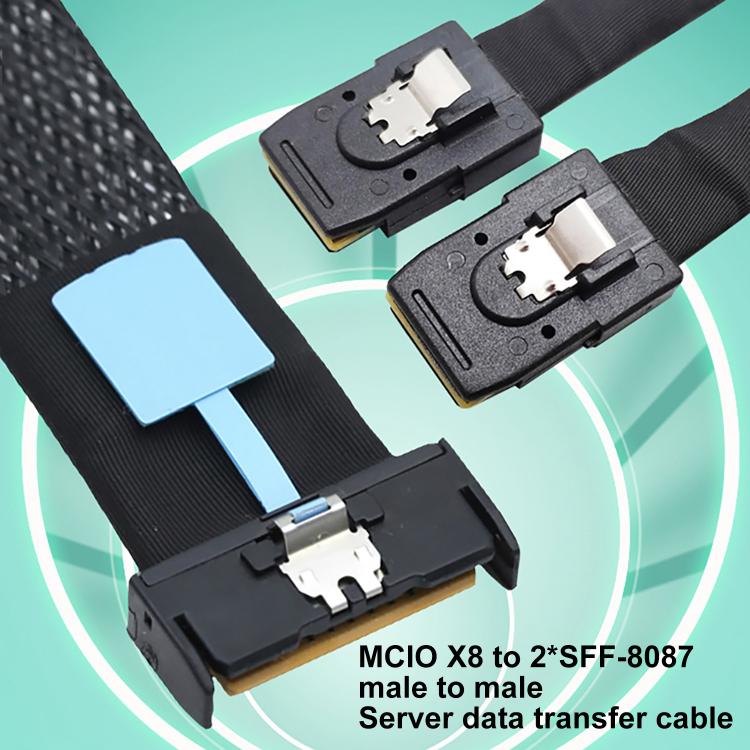 Gen5 MCIO X8 to Dual SFF-8087 Server Data Transfer Cable, Length:0.5m - Black
