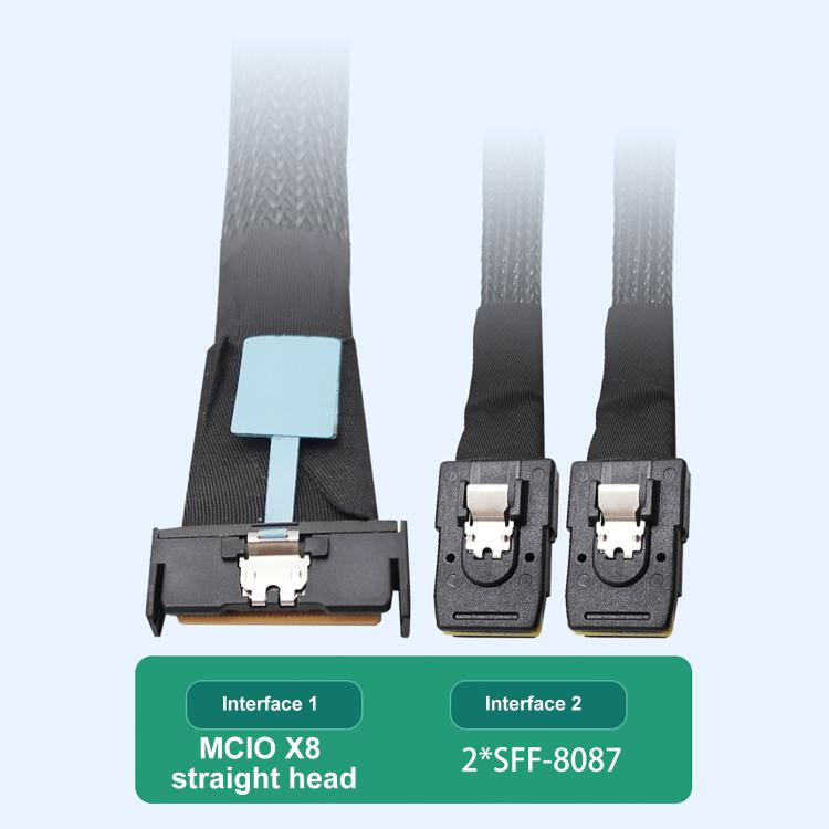 Gen5 MCIO X8 to Dual SFF-8087 Server Data Transfer Cable, Length:0.5m - Black