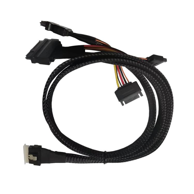 SFF-8654 8i to Dual NVMe U.2 SFF-8639 SSD Adapter Cable, Length:0.8m - Black
