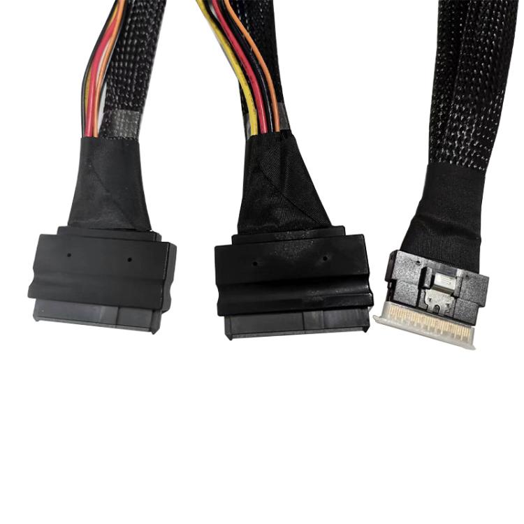 SFF-8654 8i to Dual NVMe U.2 SFF-8639 SSD Adapter Cable, Length:0.8m - Black