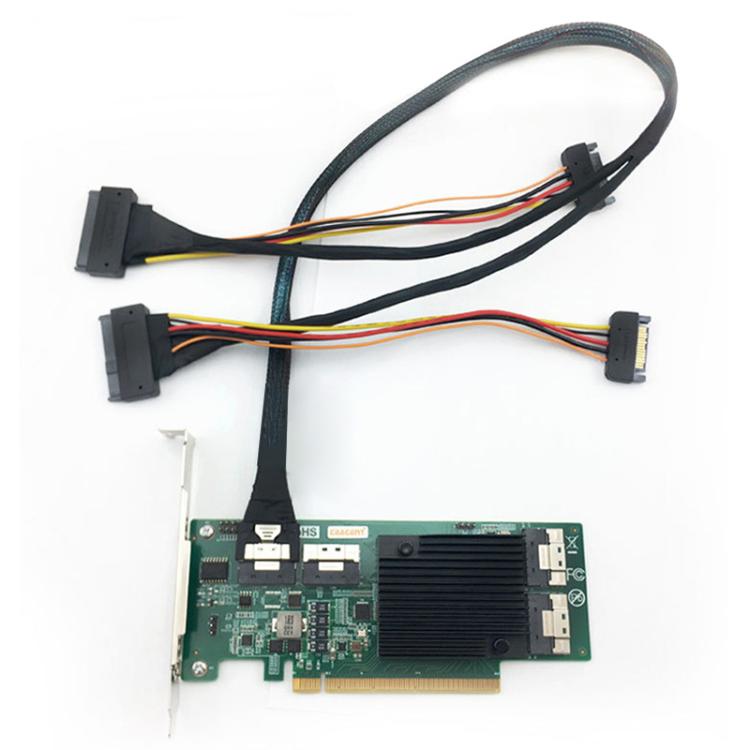 SFF-8654 8i to Dual NVMe U.2 SFF-8639 SSD Adapter Cable, Length:0.8m - Black