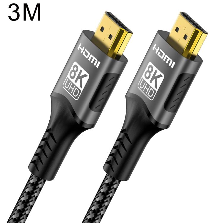 WG232 8K 60Hz HDMI 2.1 Ultra HD Braided Adapter Cable, Length:3m - Black