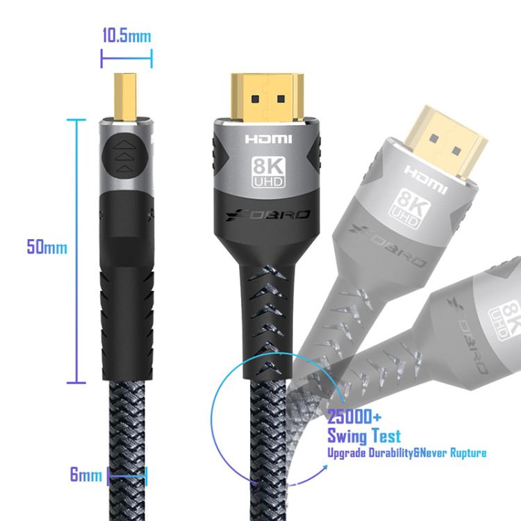 WG232 8K 60Hz HDMI 2.1 Ultra HD Braided Adapter Cable, Length:1m - Black