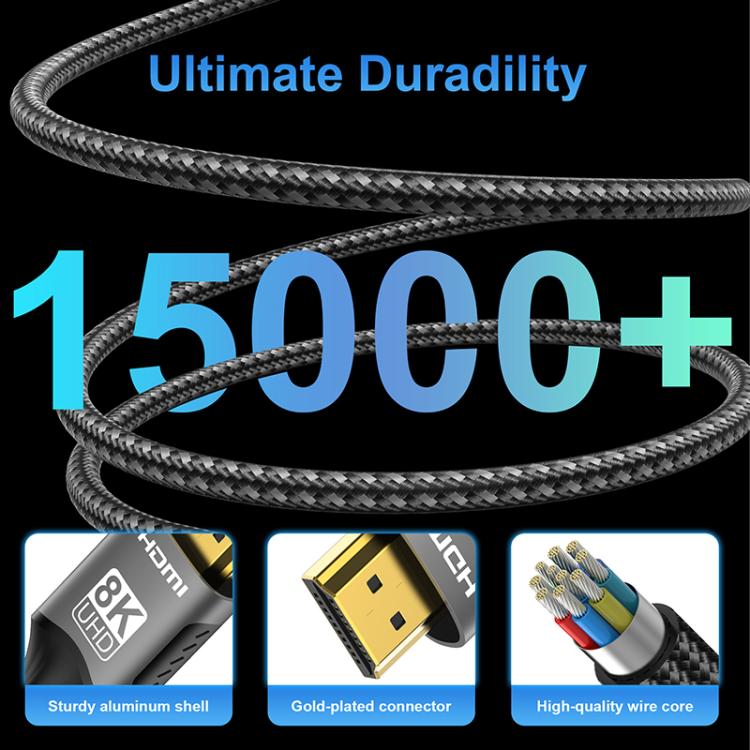 WG232 8K 60Hz HDMI 2.1 Ultra HD Braided Adapter Cable, Length:3m - Black
