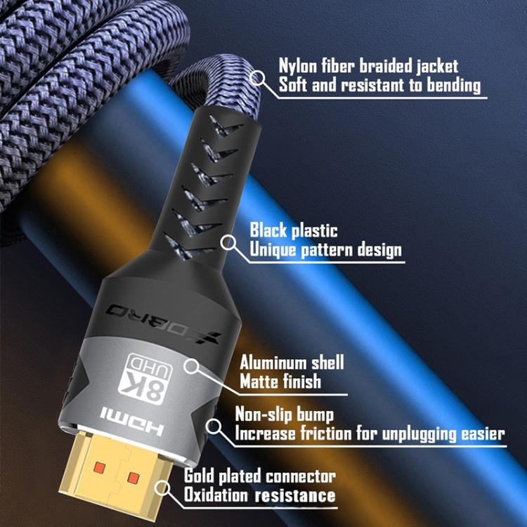 WG232 8K 60Hz HDMI 2.1 Ultra HD Braided Adapter Cable, Length:5m - Black