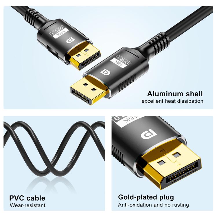 WG231 16K 60Hz DisplayPort 2.1 Male to DisplayPort 2.1 Male HD Adapter Cable, Length:2m - Black