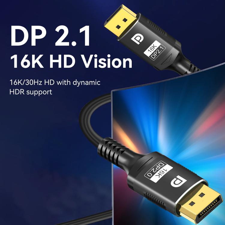 WG231 16K 60Hz DisplayPort 2.1 Male to DisplayPort 2.1 Male HD Adapter Cable, Length:3m - Black