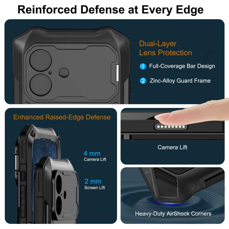 For iPhone 17 Metal Armor Construction IP65 Waterproof Magnetic Phone Case