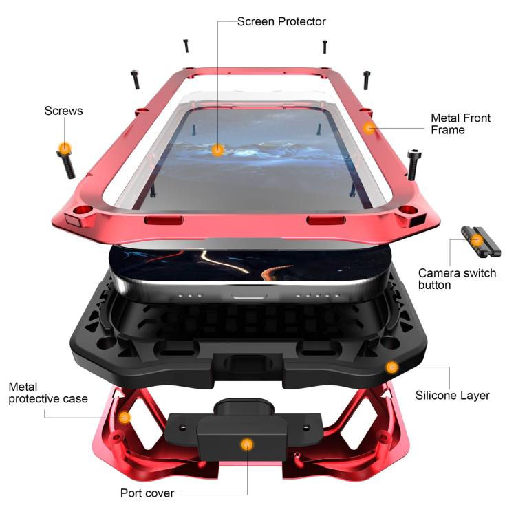 For iPhone 17 Metal Armor Construction IP65 Waterproof Magnetic Phone Case