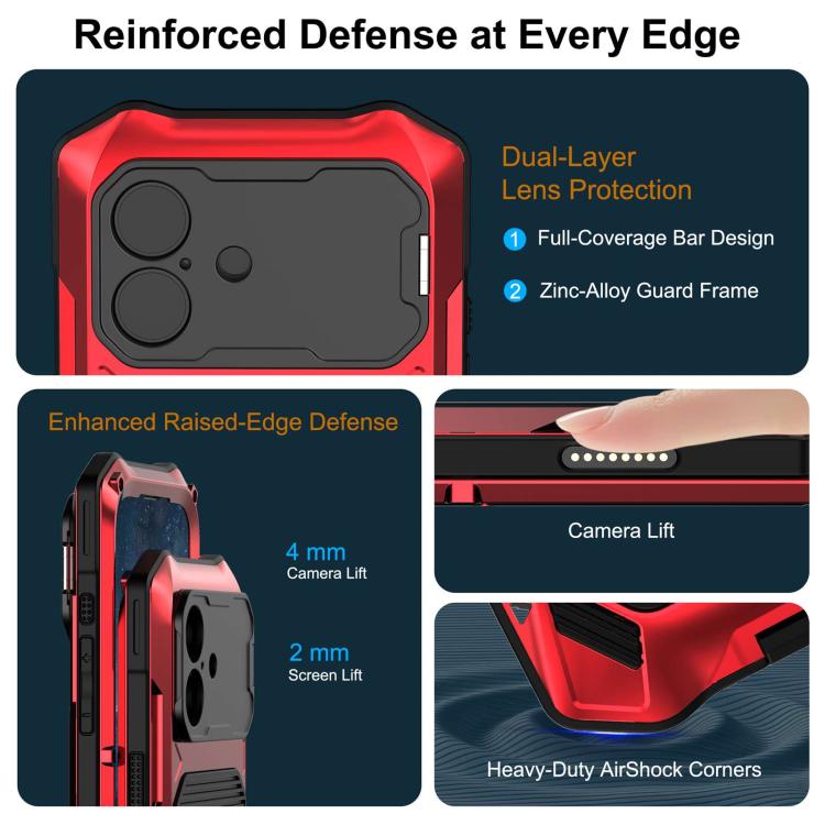 For iPhone 17 Metal Armor Construction IP65 Waterproof Magnetic Phone Case