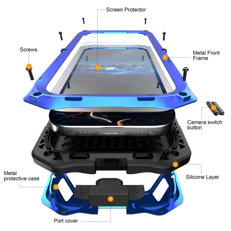 For iPhone 17 Metal Armor Construction IP65 Waterproof Magnetic Phone Case