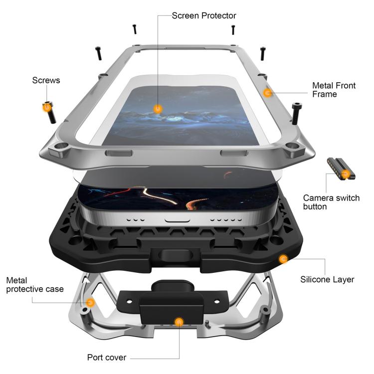For iPhone 17 Metal Armor Construction IP65 Waterproof Magnetic Phone Case