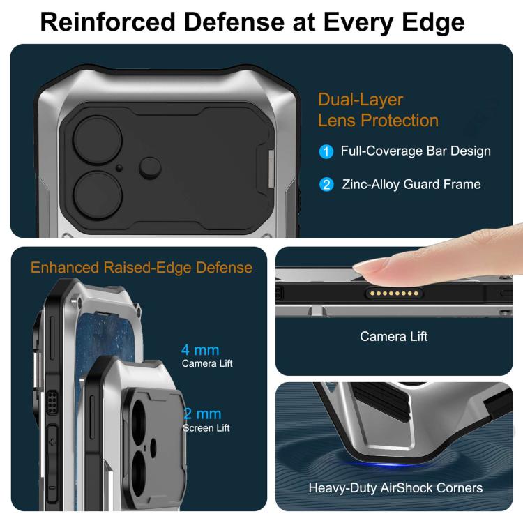 For iPhone 17 Metal Armor Construction IP65 Waterproof Magnetic Phone Case