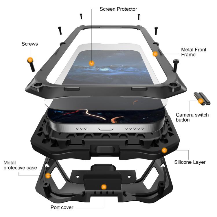 For iPhone 17 Pro Metal Armor Construction IP65 Waterproof Magnetic Phone Case