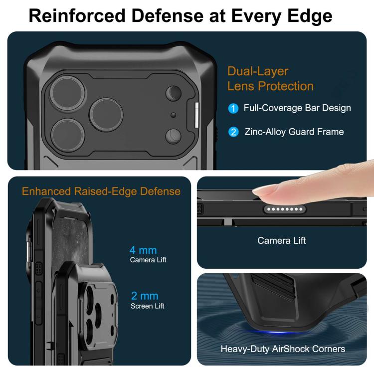 For iPhone 17 Pro Metal Armor Construction IP65 Waterproof Magnetic Phone Case