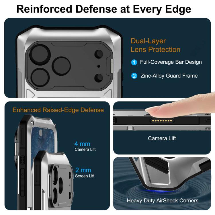 For iPhone 17 Pro Max Metal Armor Construction IP65 Waterproof Magnetic Phone Case