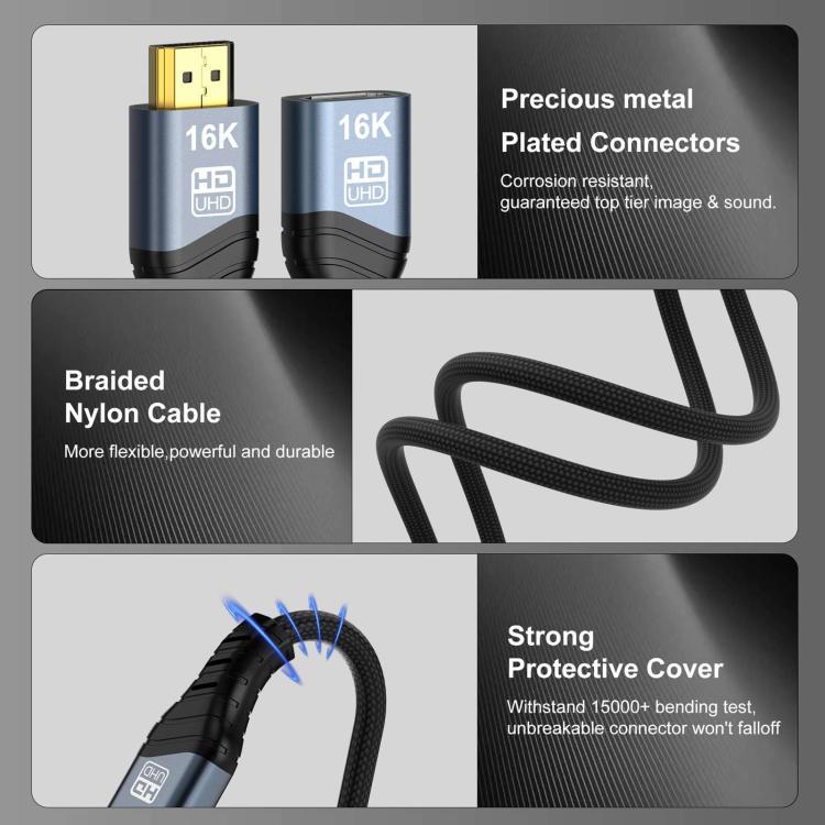 WG236 HDMI 2.2 Male to HDMI 2.2 Female 16K 60HZ HD Adapter Cable, Length:0.5m