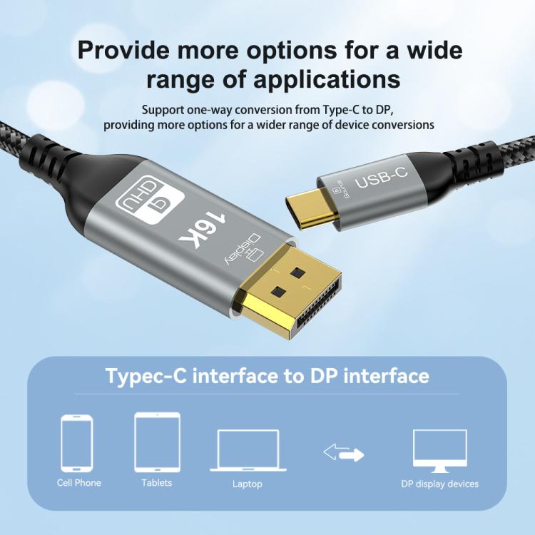 WG238 USB/Type-C to DP 16K 60HZ HD Adapter Cable, Length:2m