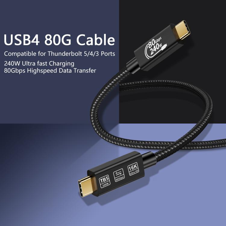 WG240 USB/Type-C to Type-C Thunderbolt 5 240W 240Gbps Data Fast Charging Cable, Length:1m