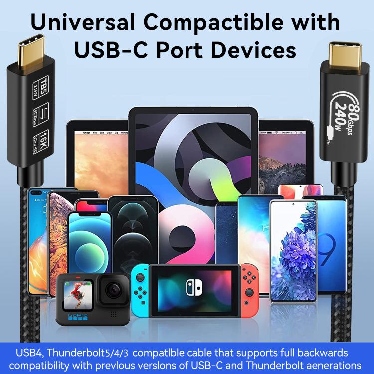 WG240 USB/Type-C to Type-C Thunderbolt 5 240W 240Gbps Data Fast Charging Cable, Length:1m