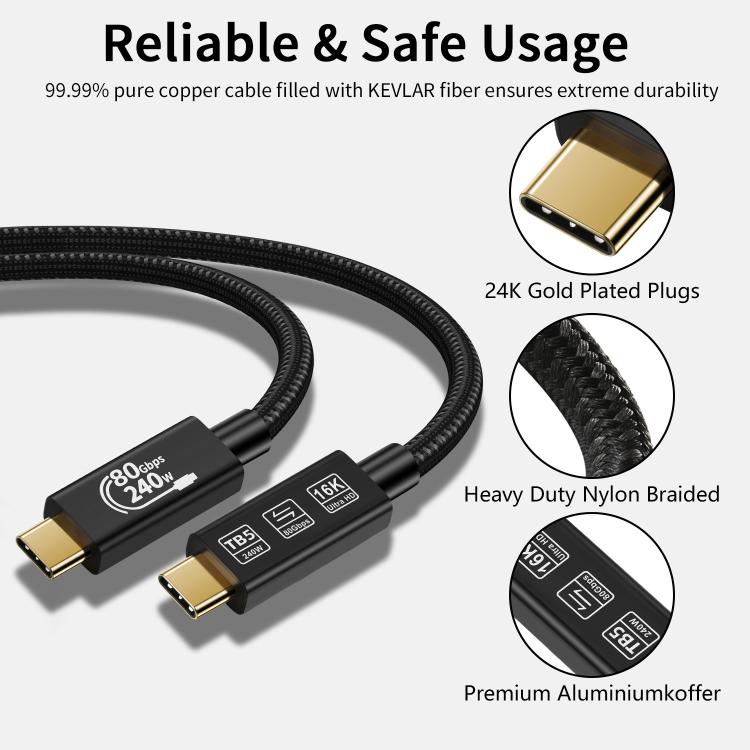 WG240 USB/Type-C to Type-C Thunderbolt 5 240W 240Gbps Data Fast Charging Cable, Length:1m