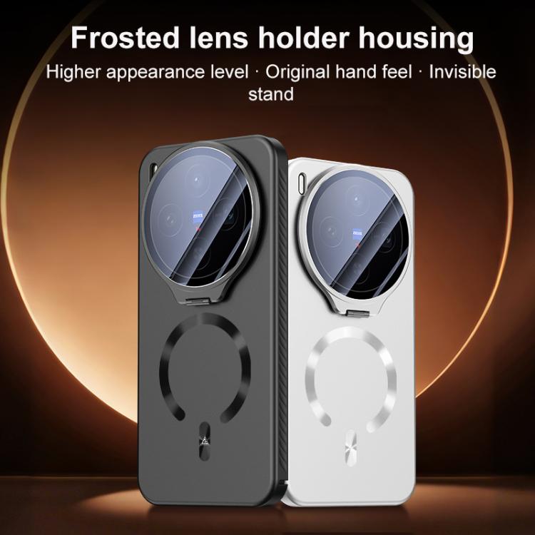 For vivo X300 Pro Ice Crystal Solid Color U-Shaped Magnetic Invisible Lens Holder Frosted Phone Case