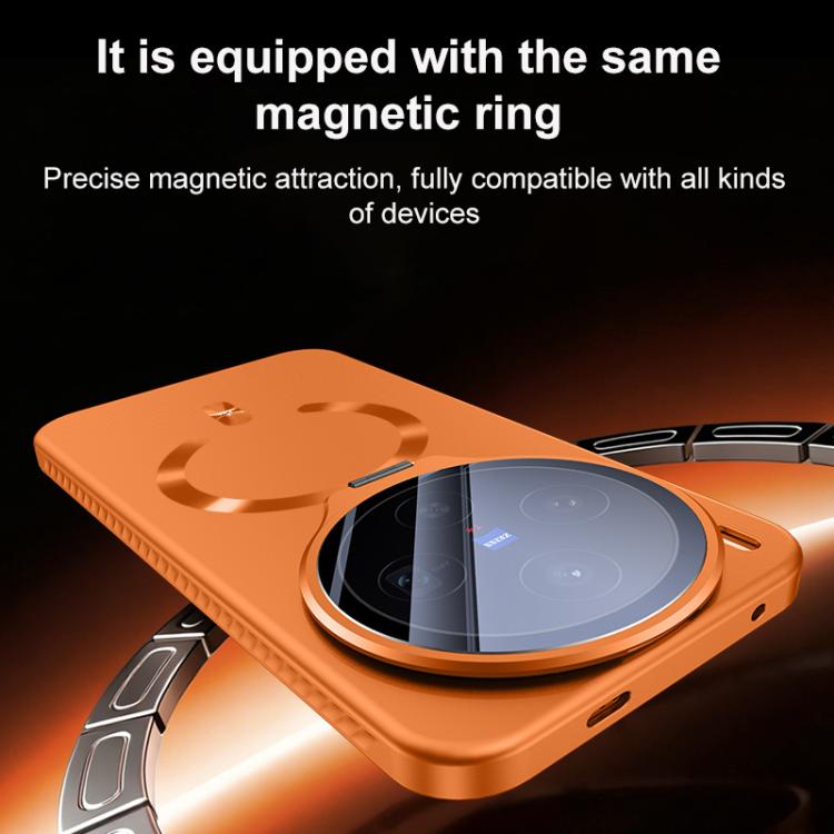 For vivo X300 Pro Ice Crystal Solid Color U-Shaped Magnetic Invisible Lens Holder Frosted Phone Case