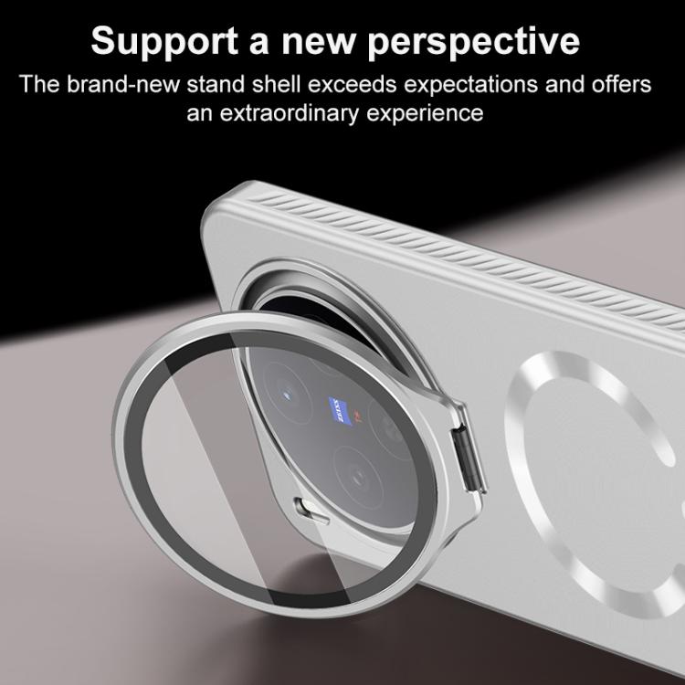 For vivo X300 Pro Ice Crystal Solid Color U-Shaped Magnetic Invisible Lens Holder Frosted Phone Case
