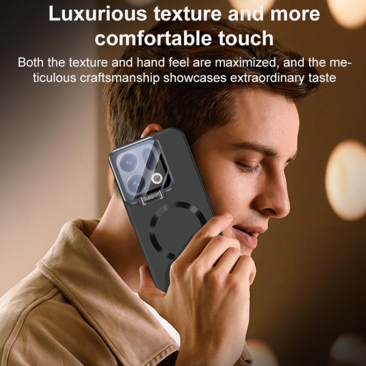 For OPPO Find X9 Ice Crystal Solid Color U-Shaped Magnetic Invisible Lens Holder Frosted Phone Case