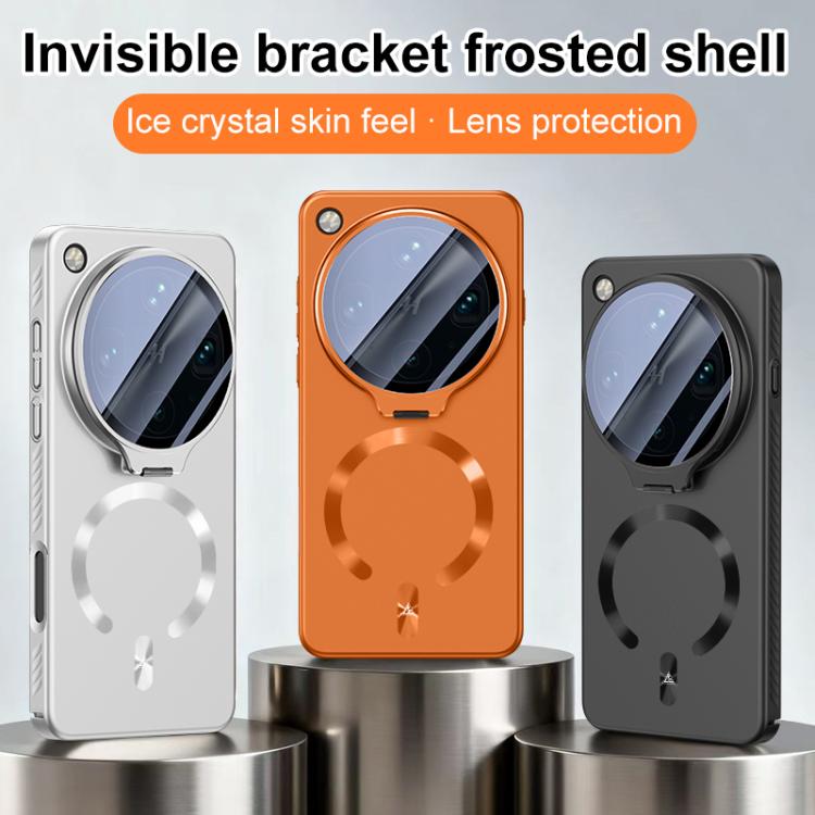 For OPPO Find X9 Ultra Ice Crystal Solid Color U-Shaped Magnetic Invisible Lens Holder Frosted Phone Case