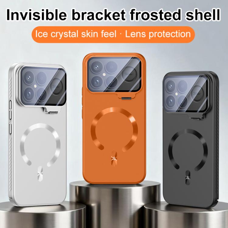 For Redmi K90 Pro Max Ice Crystal Solid Color U-Shaped Magnetic Invisible Lens Holder Frosted Phone Case